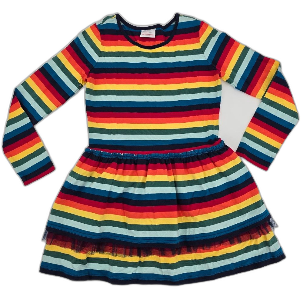 Hanna Andersson Girls Multicolor Striped Long Sleeve Dress Size 12